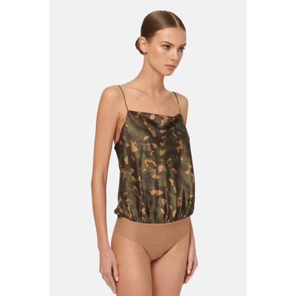 Cami NYC NWT Axel Green Camo Silk Bodysuit Size Small - Picture 3 of 10